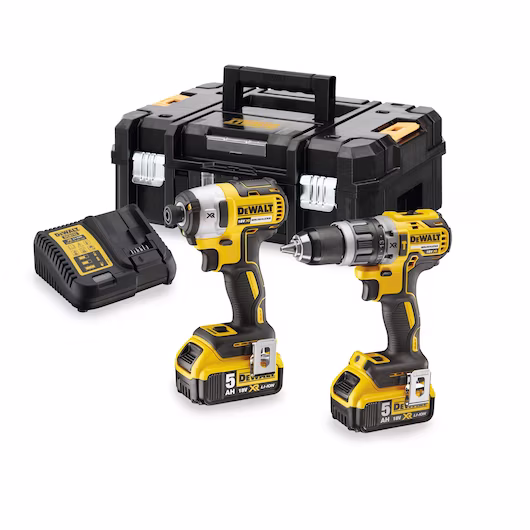 Won DeWalt DCK266P2 Combi Drill and Impact Driver XR 18v Brushless Kit Inc 2x 5.0Ah Batteries, Charger & TOUGHSYSTEM Kit Box